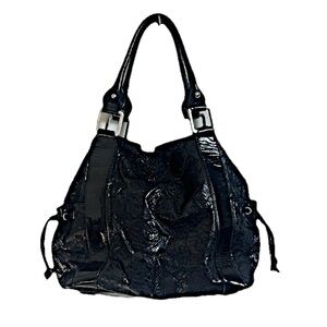 Sharif Vintage Leather Embossed Black Tote Shoulder Bag Double Handle Pockets
